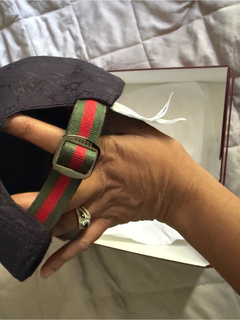 Gucci Black Cap with Green and Red Web Strap